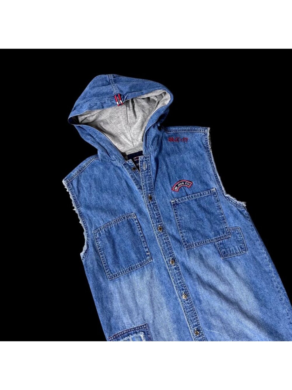 Vintage Sleeveless Jean Shirt Y2K Bugle Boy Jean Denim Button Up Hooded Small